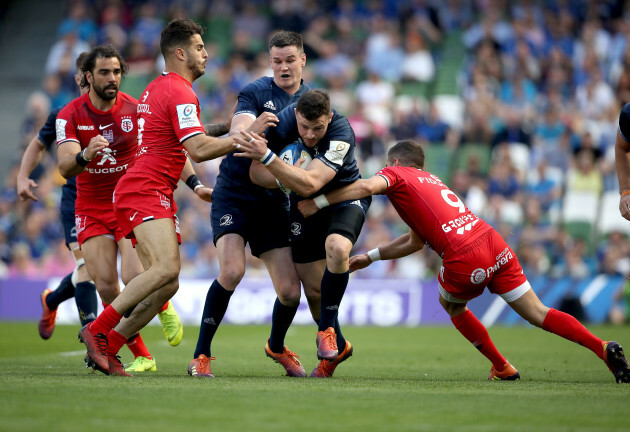 Robbie Henshaw and Johnny Sexton with Sofiane Guitoune and Sebastien Bezy