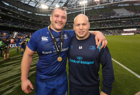 Leinster's Jack McGrath and Richardt Strauss after the match