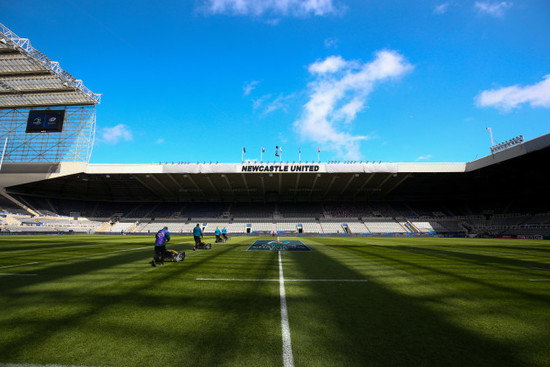 A general view of St James' Park as ground staff prepare the pitch ahead of today's game