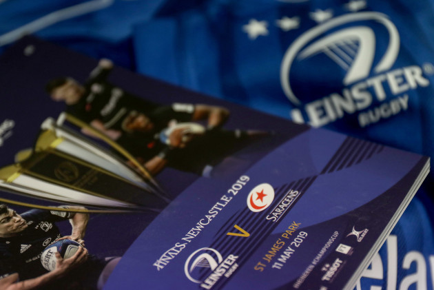 A general view of a Leinster jersey and match programme before the game