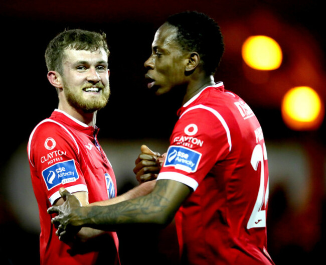 Lewis Banks and Romeo Parkes celebrate