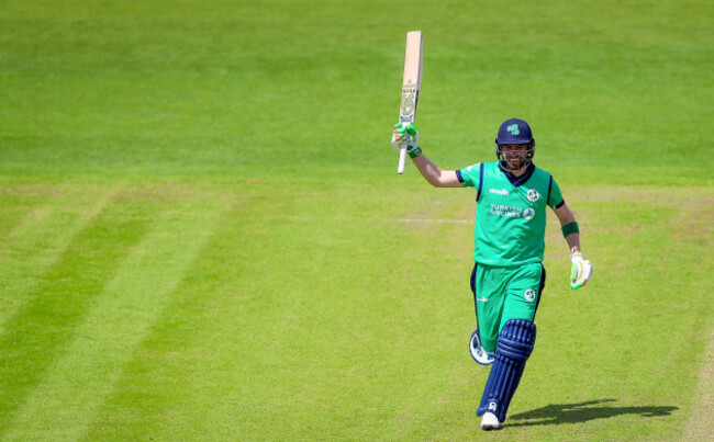 Andrew Balbirnie celebrates a century
