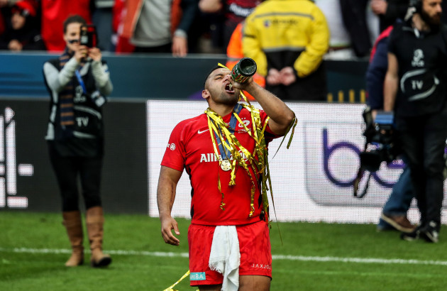 Billy Vunipola celebrates after the game