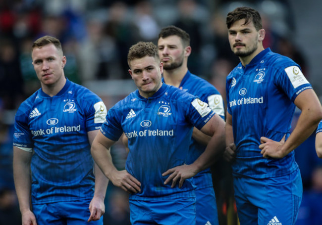 Rory O'Loughlin, Jordan Larmour and Max Deegan dejected after the game