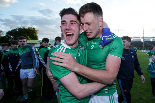 Paul Maher celebrates with Tommie Childs after the game