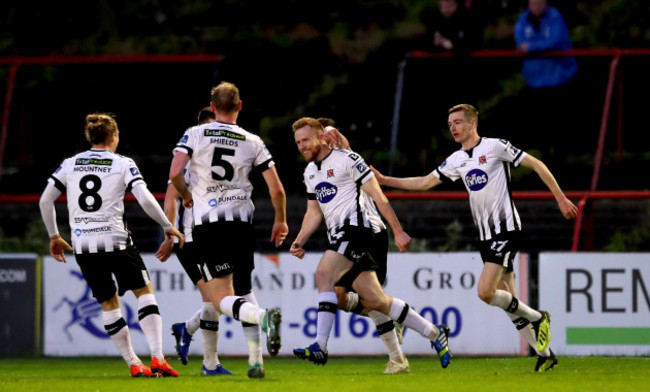 Sean Hoare celebrates scoring