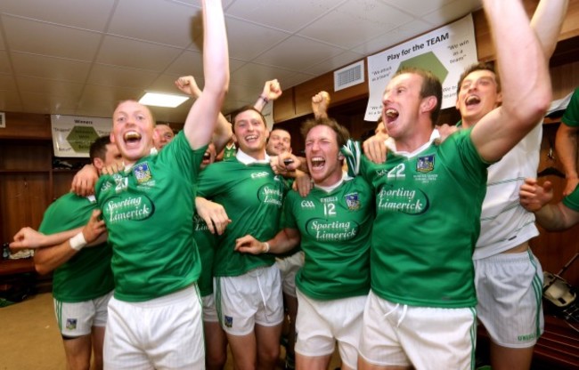 Limerick players celebrate in the dressing room