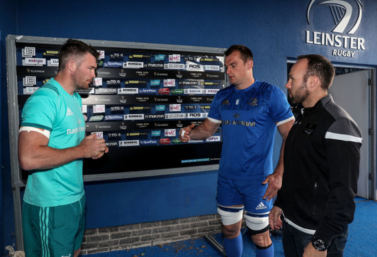 Peter O'Mahony and Rhys Ruddock with Mike Adamson at the coin toss