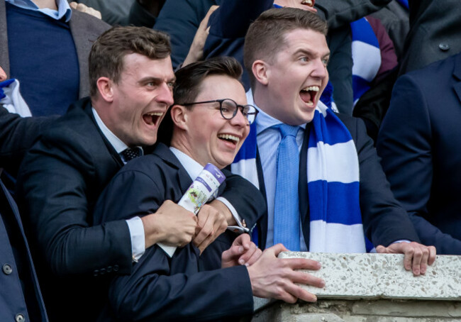 Joseph O'Brien gets caught up in the celebrations as members of the Blackrock Racing Syndicate celebrate winning with Arthurian Flame