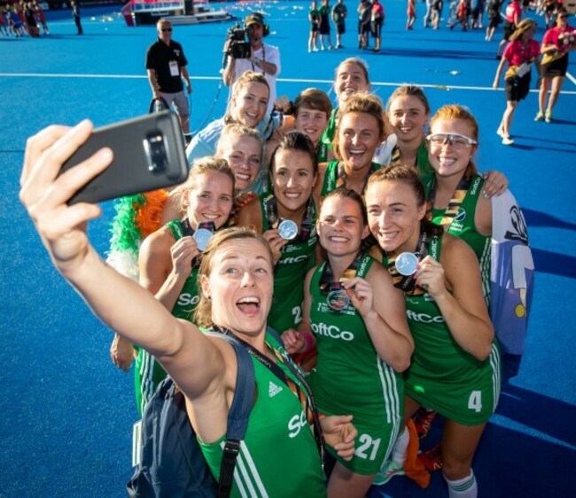 Ireland players celebrate with their silver medals