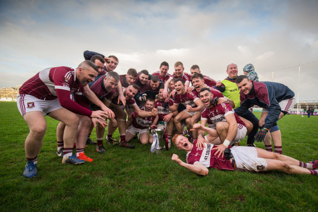 Mullinalaghta celebrate with the trophy after the game