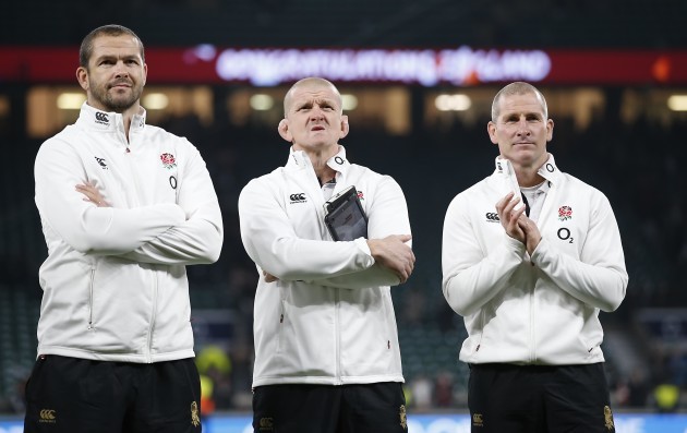 Andy Farrell and Graham Rowntree with Stuart Lancaster after the game