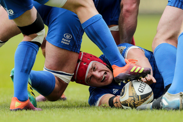 Josh van der Flier presents the ball