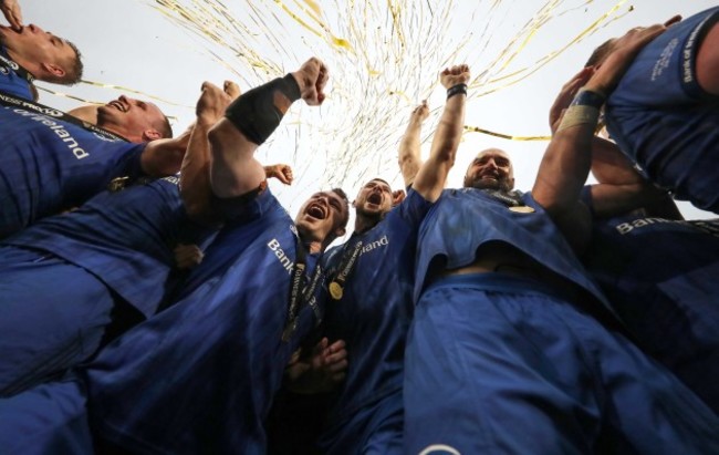 Cian Healy, Robbie Henshaw and Scott Fardy celebrate after winning the Guinness PRO14 Final