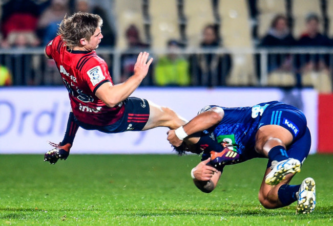 Jack Goodhue is tackled by Levi Aumua