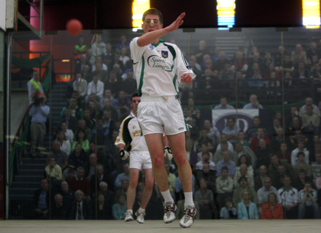 Seamus O'Carroll in action against Gary McConnell