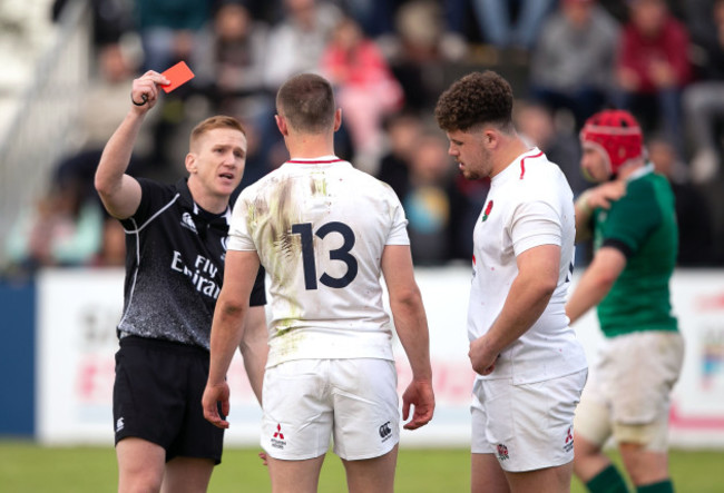 Damon Murphy shows a red card to Alfie Barbeary