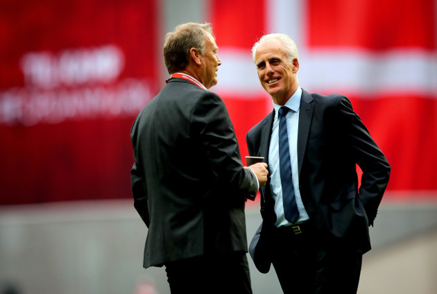 Mick McCarthy with Age Hareide before the game