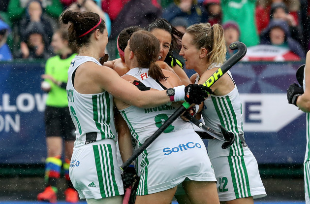 Ireland players celebrate Beth Barr scoring irelands first goal