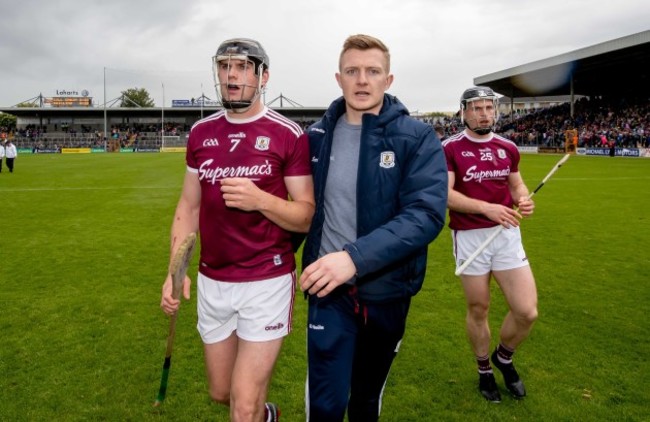 Joe Canning congratulates Joe Cooney after the game