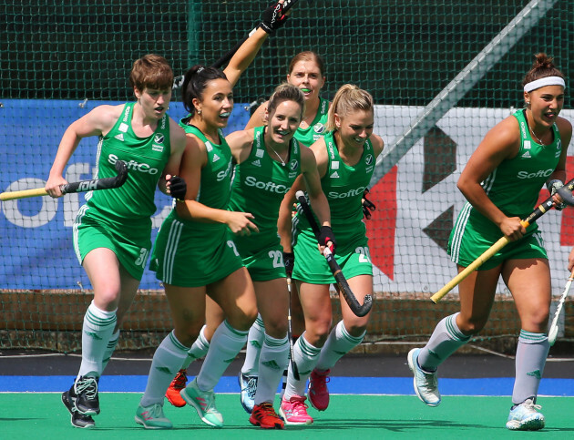 Ireland celebrate scoring a goal