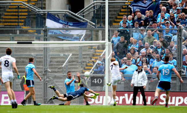 Stephen Cluxton saves a shot from Keith Cribbin