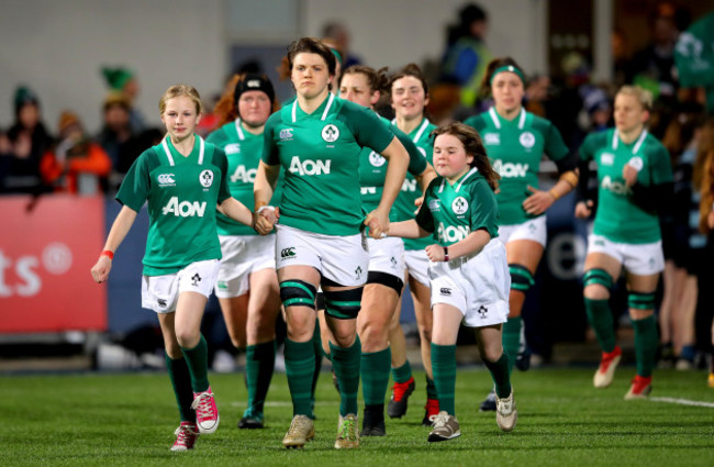 Ciara Griffin makes her way out with the mascots