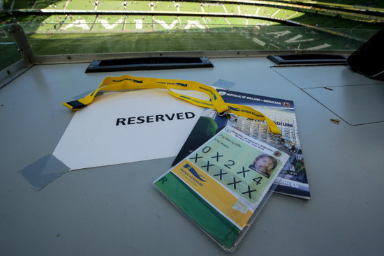 A seat reserved in tribute for the late RTÉ Sport Radio reporter Pat McAuliffe