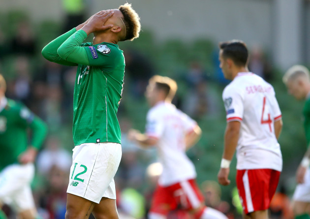 Callum Robinson reacts to a missed chance
