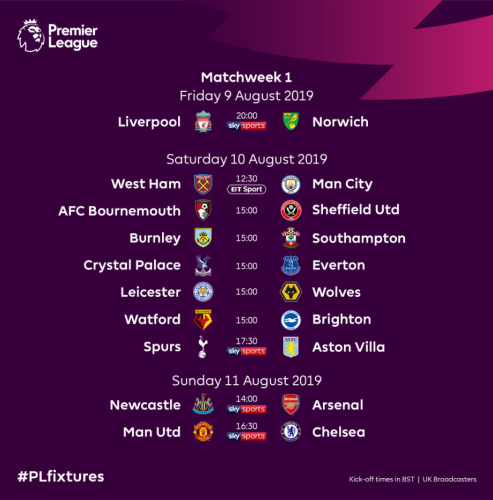 Liverpool Begin Under Friday Night Lights United Face Chelsea In Opener As Premier League Fixtures Announced