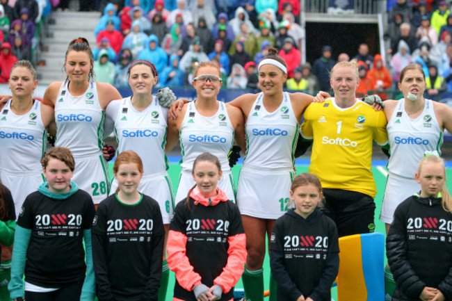 The Ireland team during the National Anthem