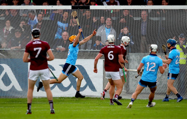 Eamon Dillon celebrates scoring the first goal