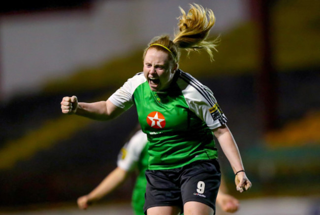 Amber Barrett celebrates scoring a goal