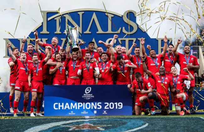 Saracens celebrate with the Heineken Champions Cup