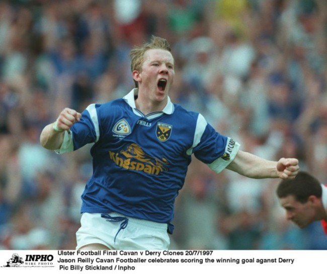 Jason Reilly of Cavan celebrates scoring the winning goal aganst Derry 20/7/1997
