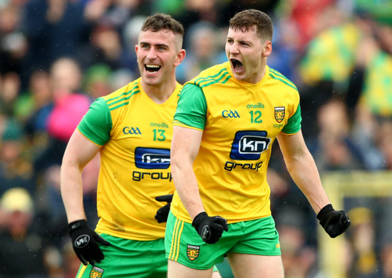 Patrick McBrearty celebrates with goalscorer Jamie Brennan