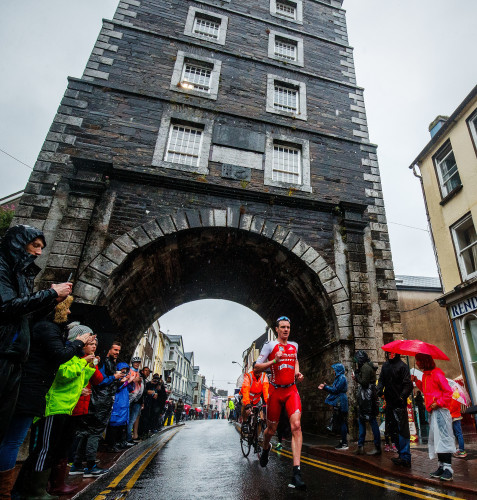 Alistair Brownlee of Great Britain passes underneath the iconic Youghal Clock Gate