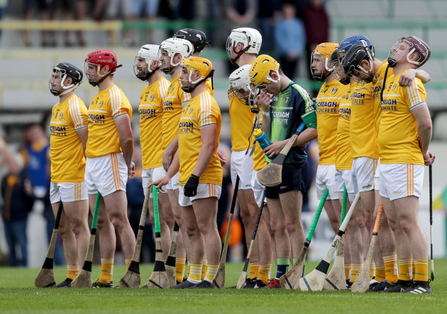 The Antrim team lines up for the National Anthem