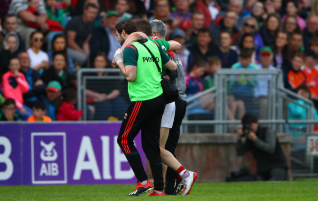 Lee Keegan leaves the field injured