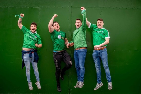 Limerick fans, Kyle Greaney, Dan Hurley, Jamie Butler and Sean Keane