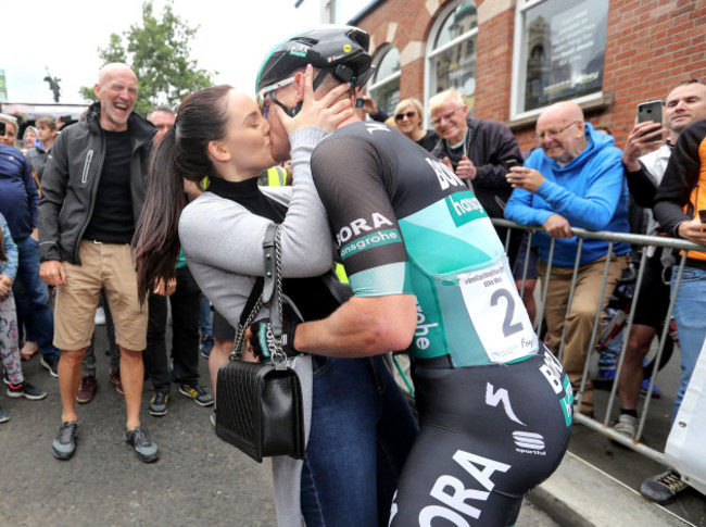 Sam Bennett celebrates winning with Tara Fogarty