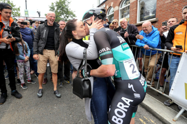 Sam Bennett celebrates winning with Tara Fogarty