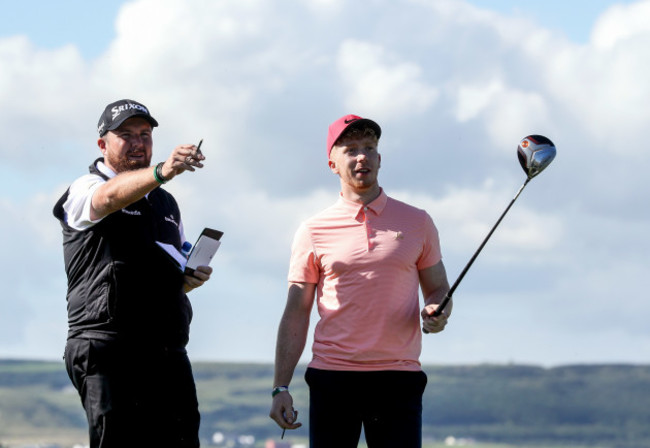 Shane Lowry with Limerick Hurler Cian Lynch on the 7th tee box