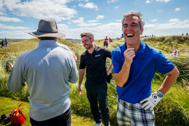 James Nesbitt shares a joke on the 6th tee box