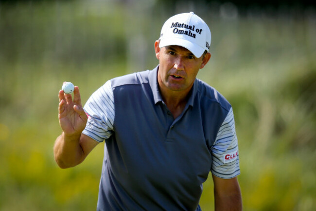 Padraig Harrington acknowledges the crowd on the 12th green