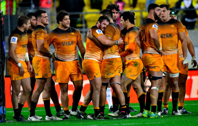 Jaguares players celebrate after the game