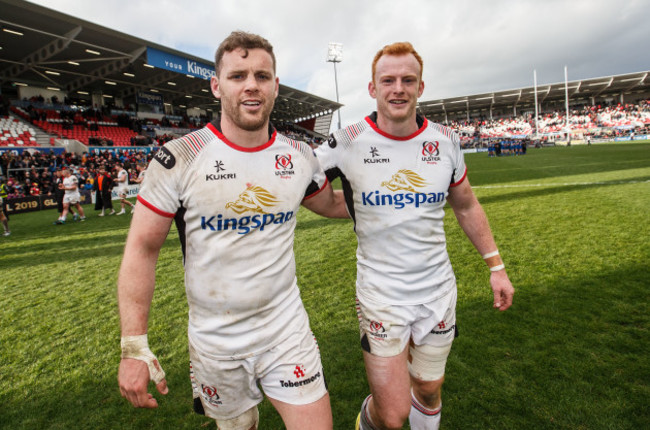 Darren Cave celebrates after the game with Peter Nelson