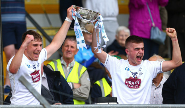 Kevin Eustace and Aaron Browne lift the Fr Larry Murphy Cup