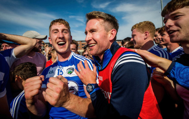Eddie Brennan celebrates with Ross King after the game