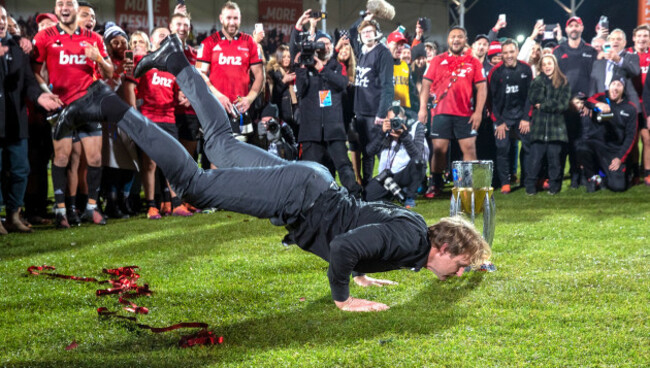 Scott Robertson celebrates after the game